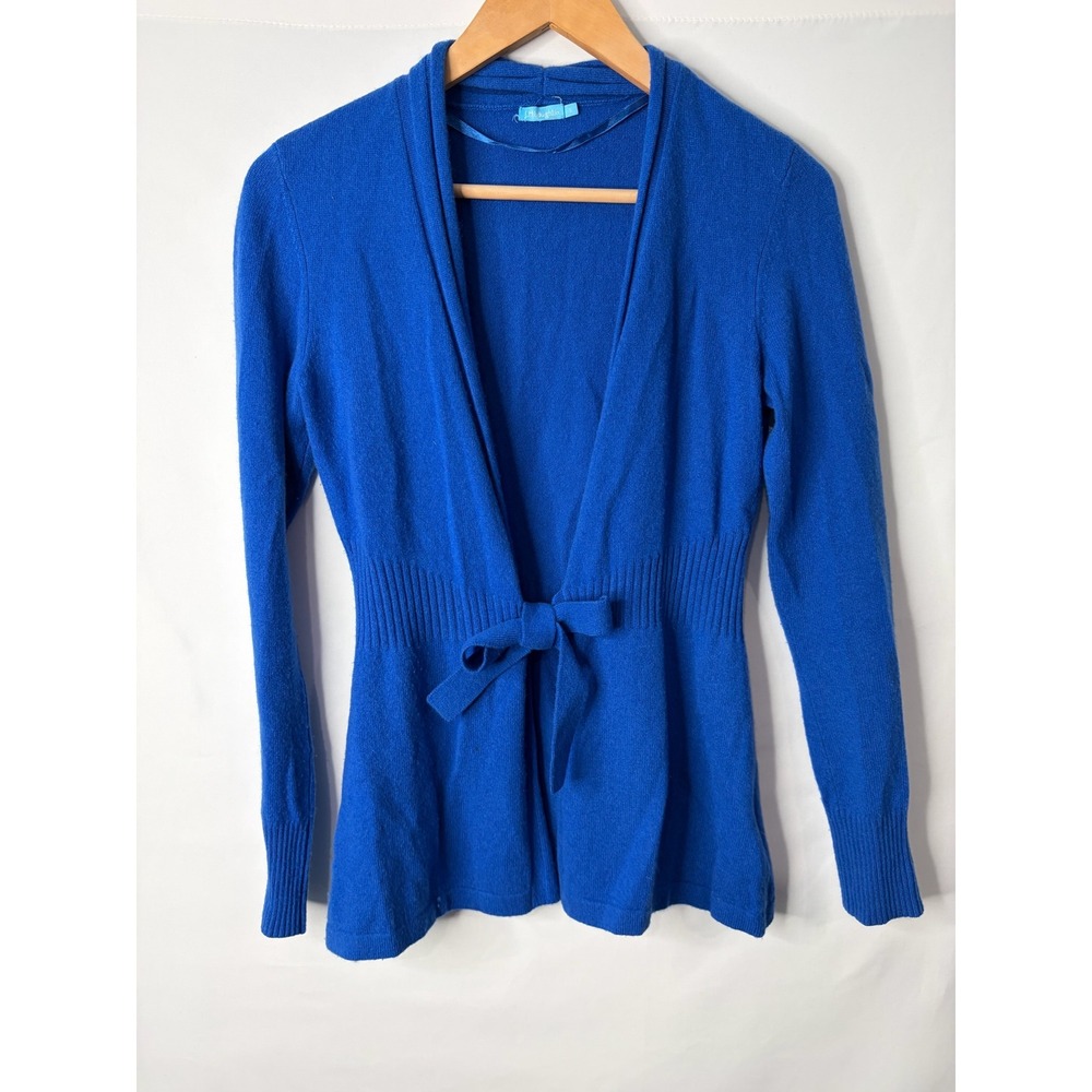 J McLaughlin Royal Blue 100% Cashmere Tie Shawl Cardigan Sweater Sz S Preppy